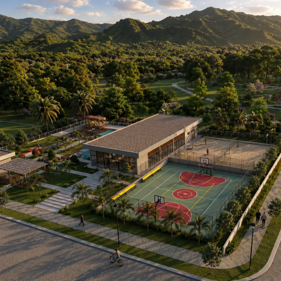Render aéreo do clube privativo